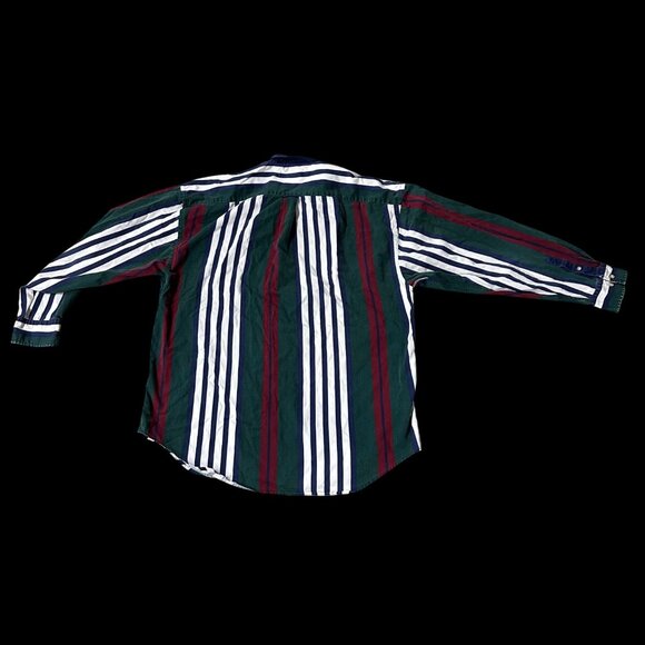 Vintage Striped Mens Shirt 1990s Deep River Hong Kong XL Maroon Forest Green - Picture 3 of 8